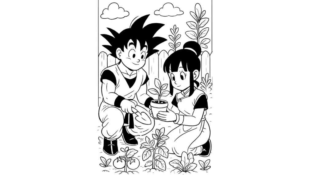 Goku Helping Chi-Chi in the Garden