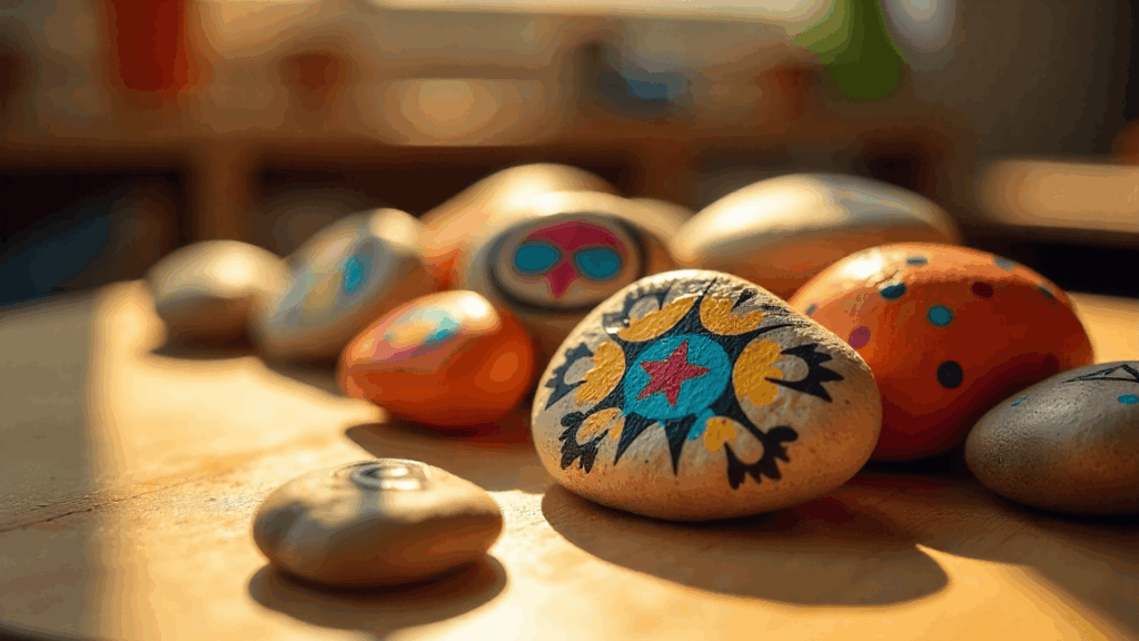 Painted Rocks with Native Symbols native american crafts