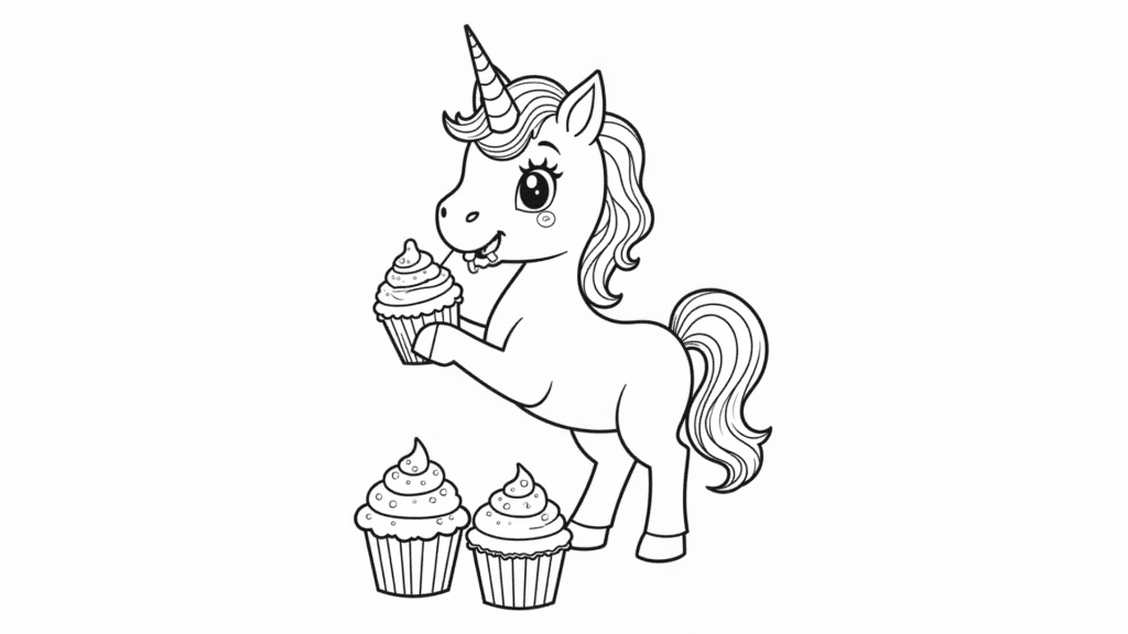 Unicorn Eating Cupcakes