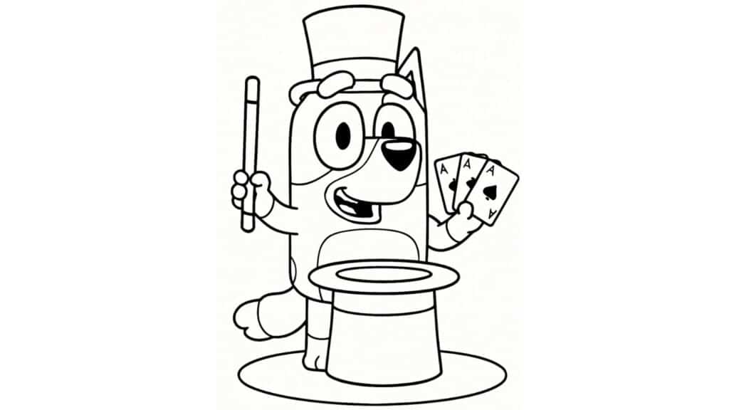 bandit doing a magic show with a magician hat wand and card