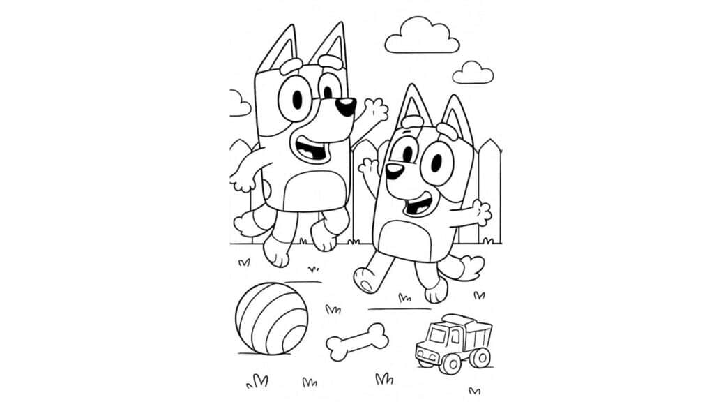 Bluey And Bingo Playing In The Yard