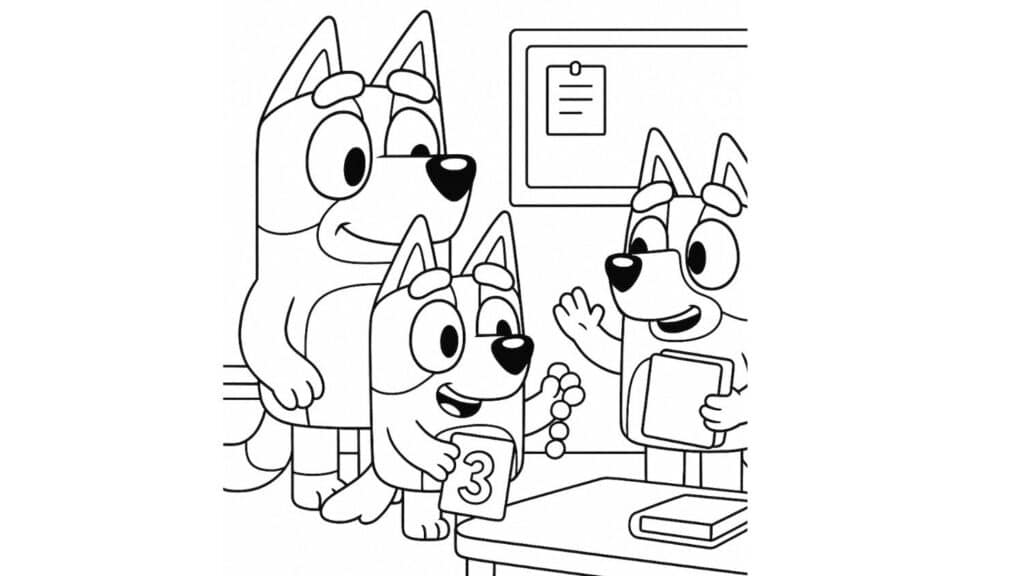 bluey famil coloring pages parent teacher school visit