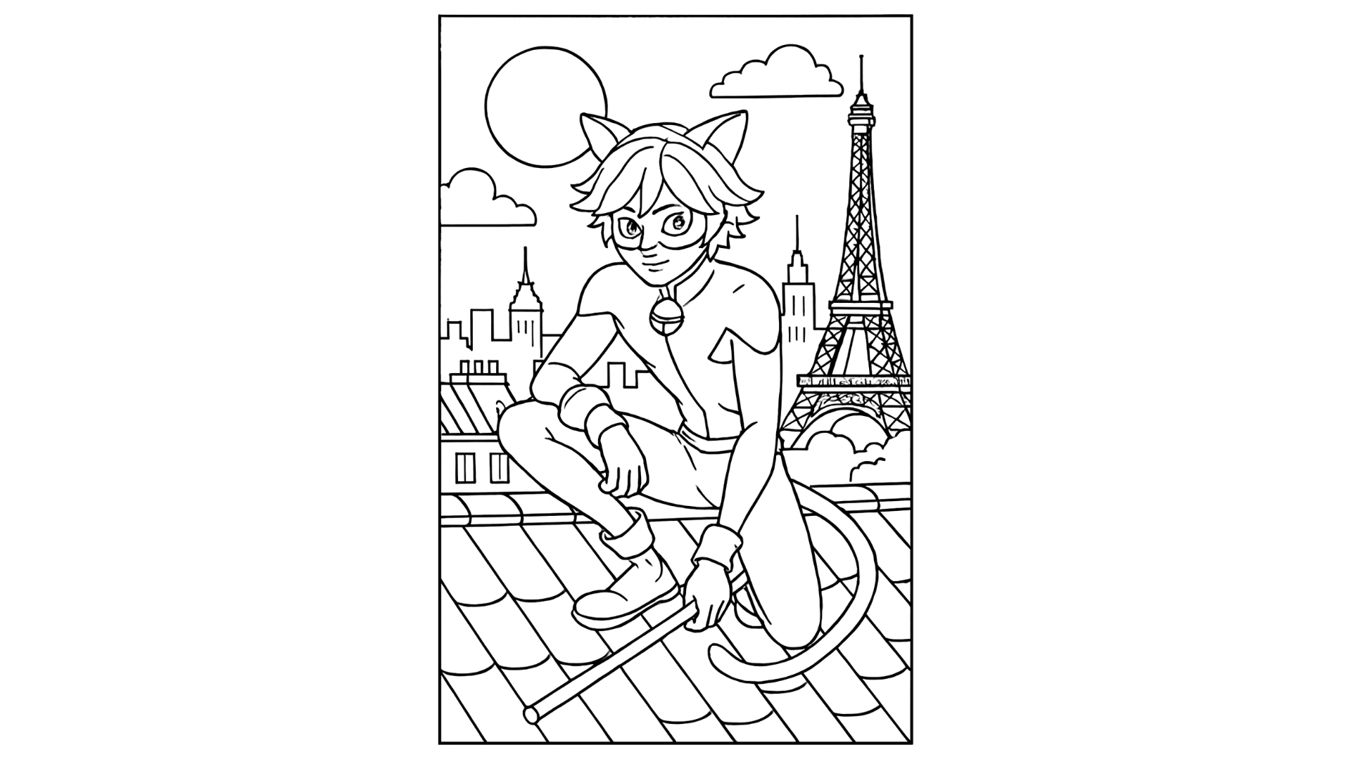 Cat Noir on A Paris Rooftop at Night
