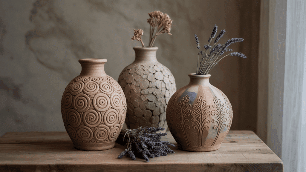 decorative textured vases and surface treatment