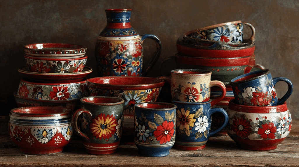 glasswork and pottery