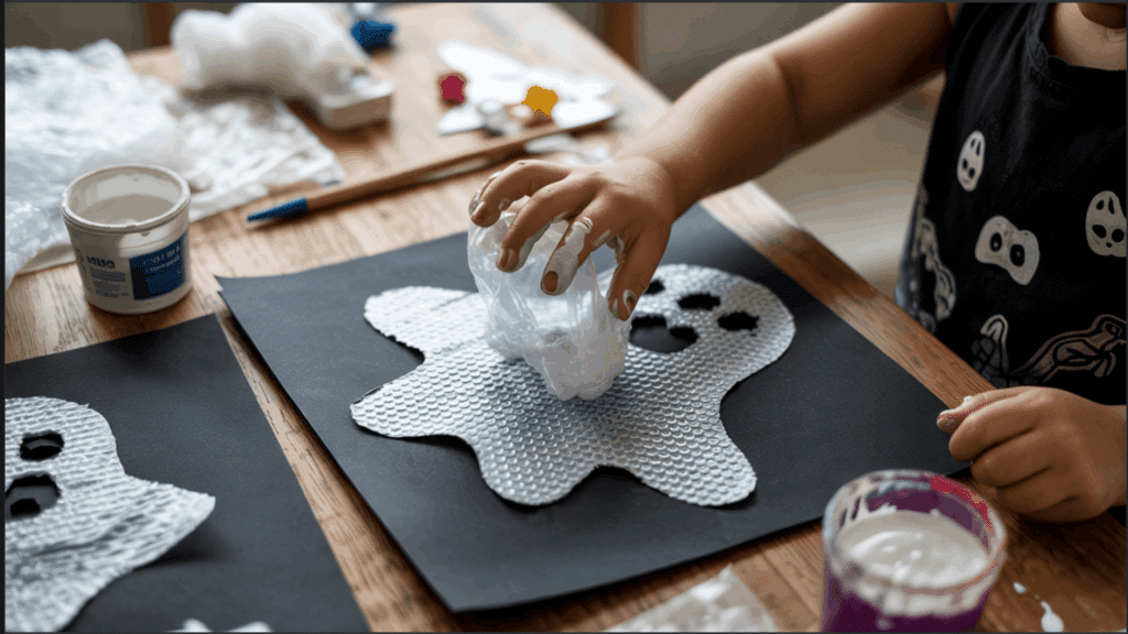 halloween art bubble wrap ghost prints