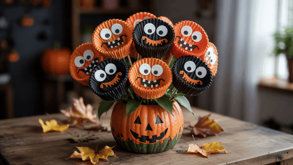 halloween art cupcake liner flower monsters