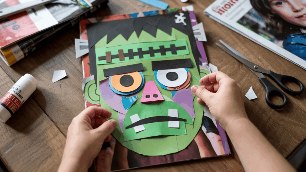 halloween art frankenstein magazine collage