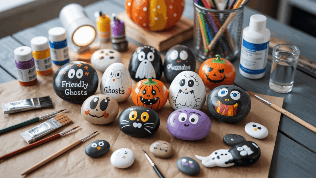 Halloween art painted rock Halloween characters