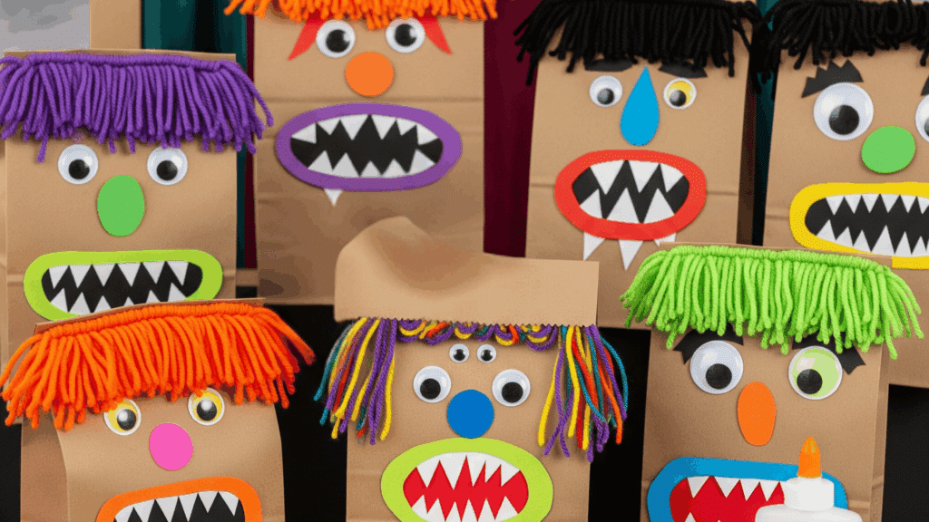 halloween art paper bag monster puppets