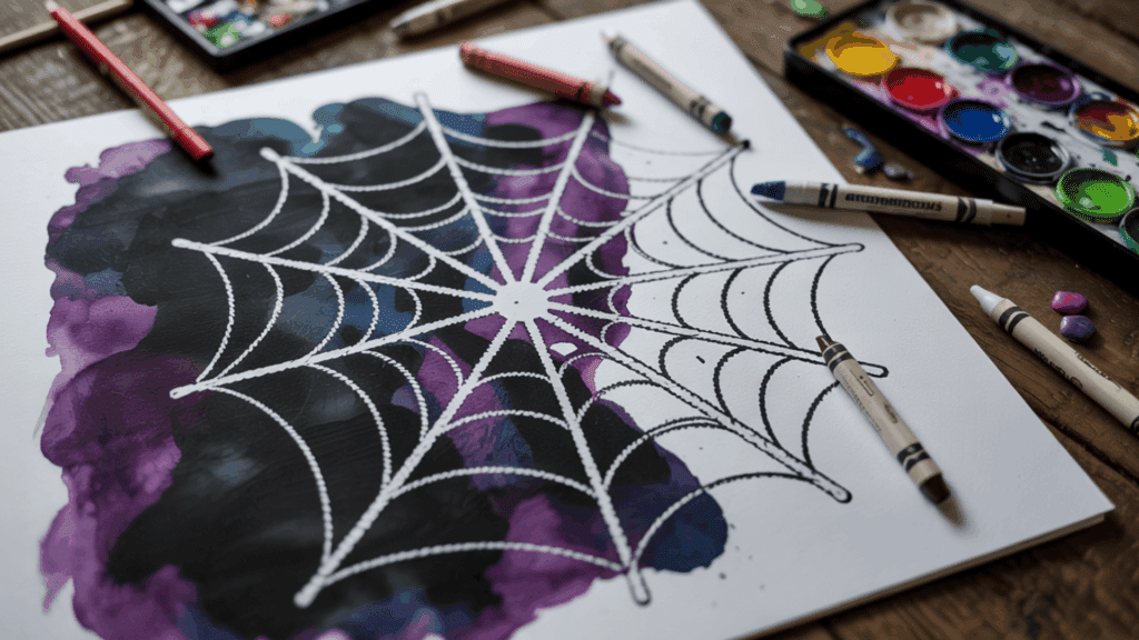 halloween art spider web resist art
