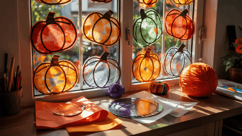 halloween art stained glass pumpkin windows