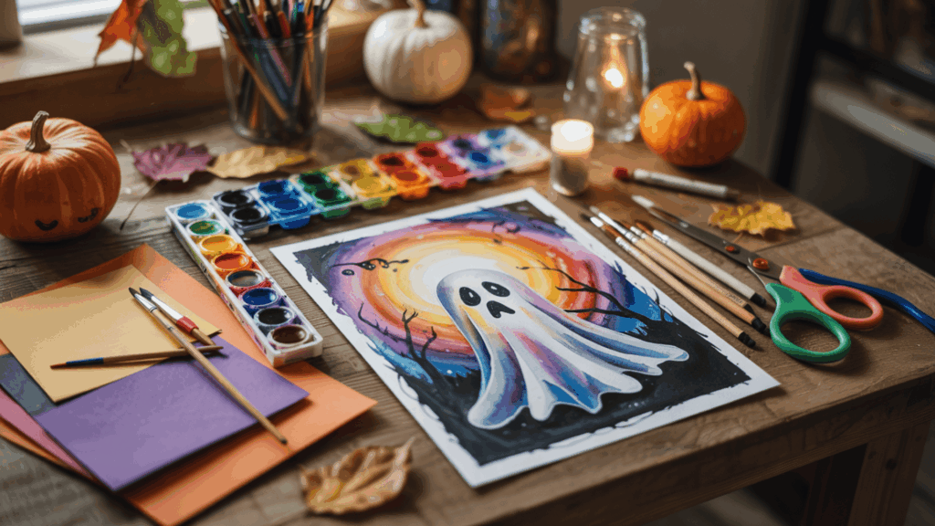 halloween art watercolor ghost silhouettes