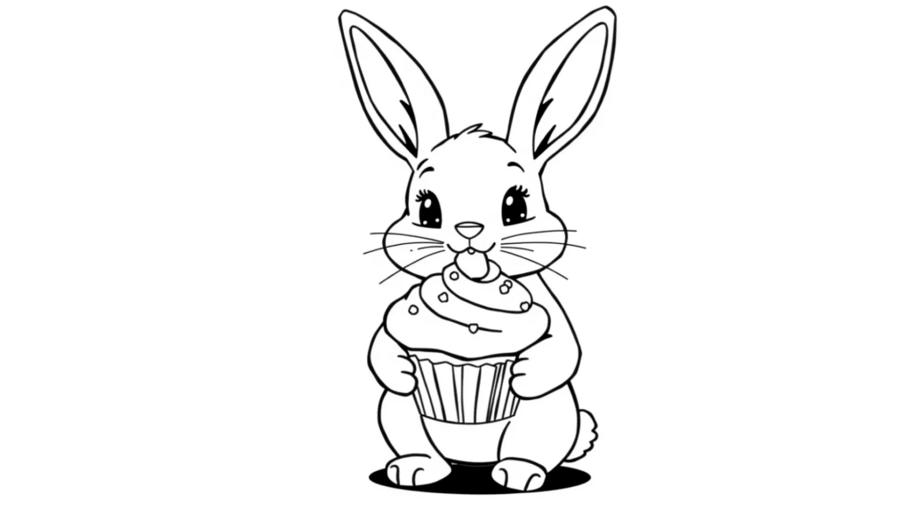 Fluffy Bunny Sharing a Cupcake