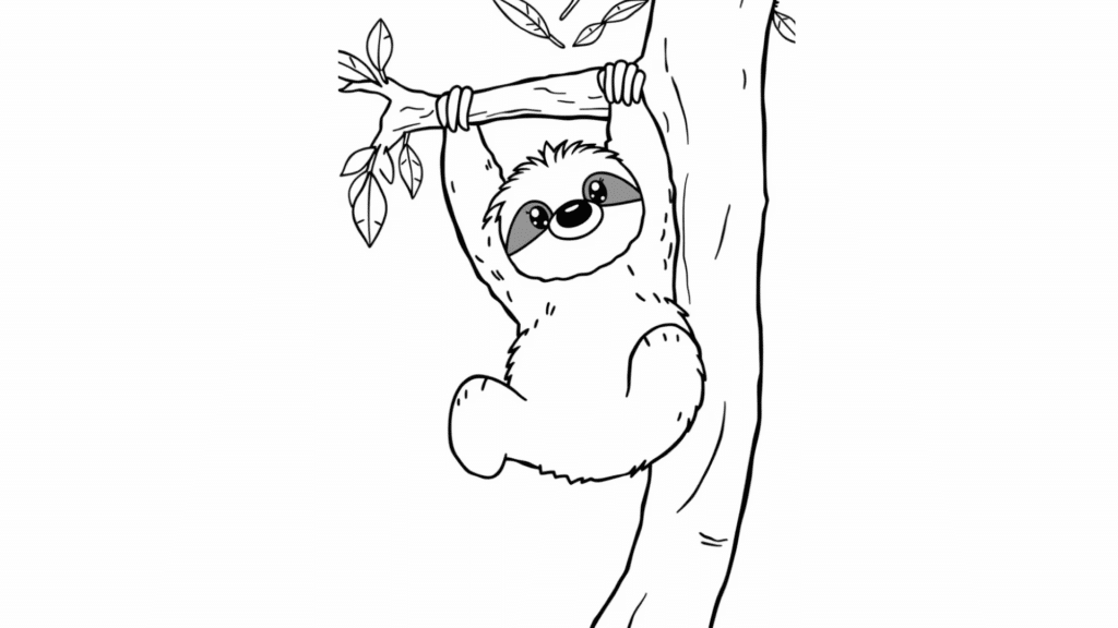 Happy Sloth Hanging from a Branch