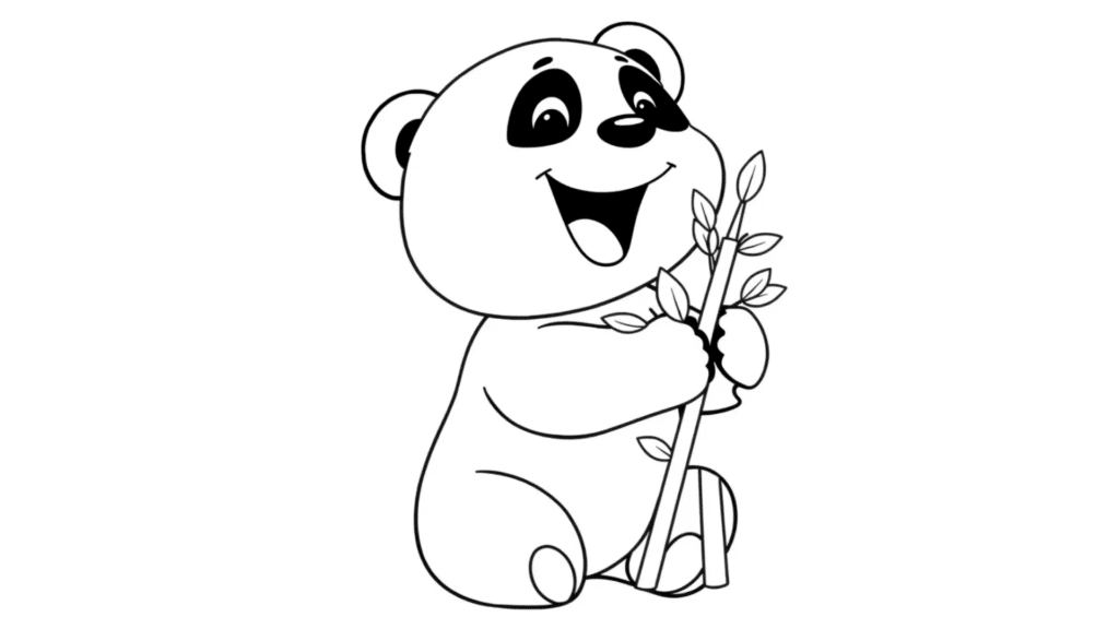 kawaii coloring pages smiling panda munching bamboo