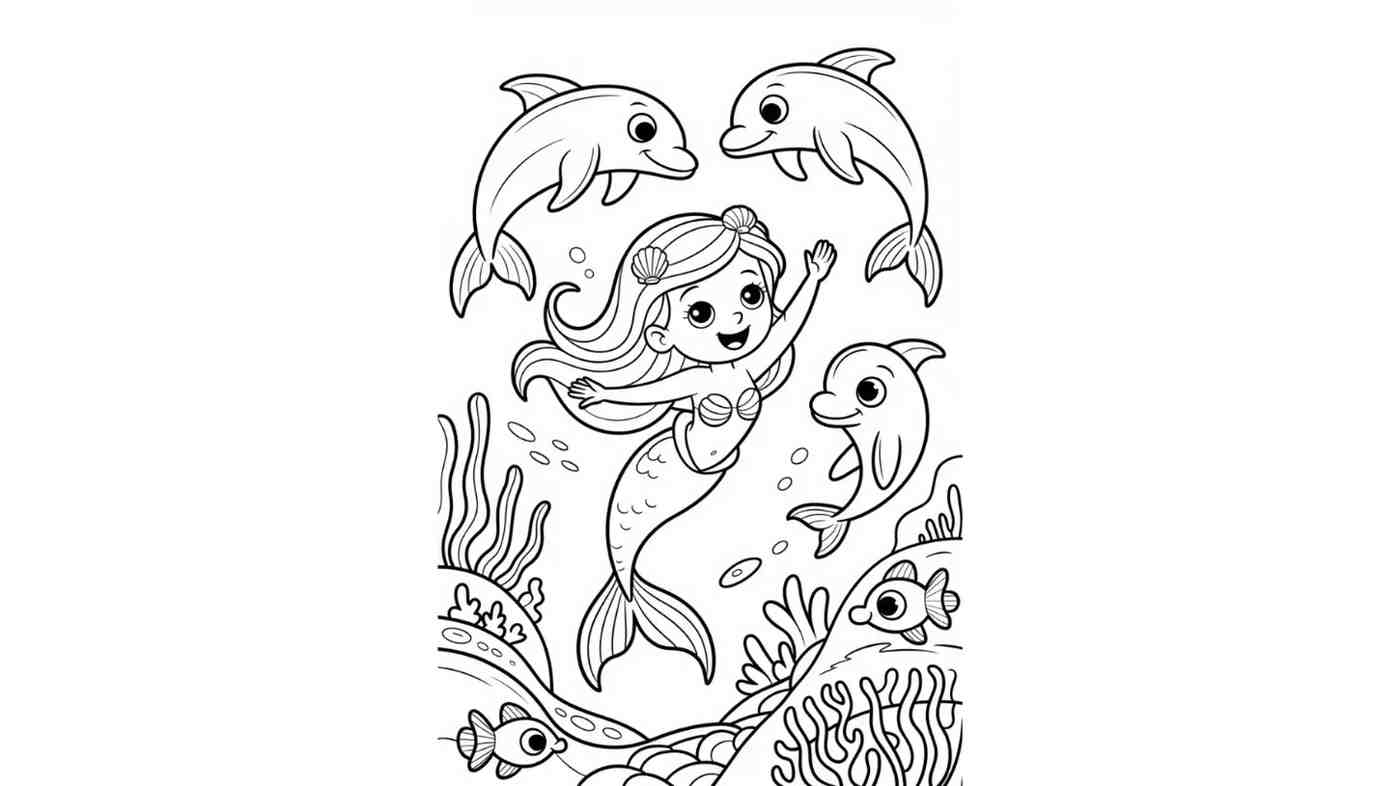 Mermaid Playing with Dolphins