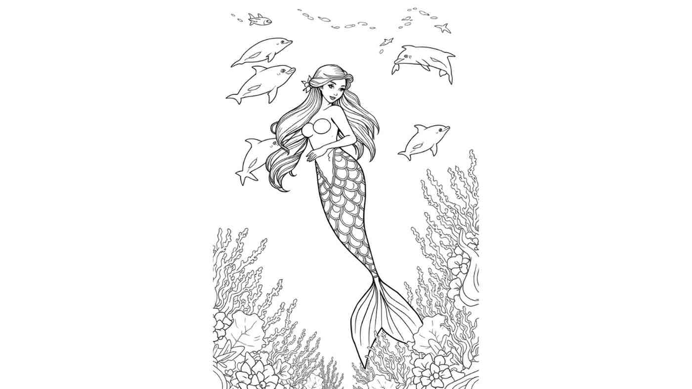 Mermaid Swimming with Dolphins