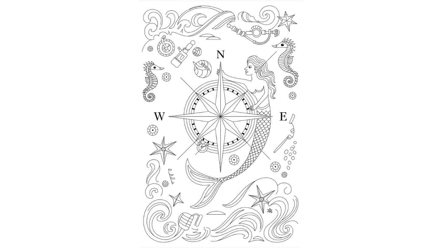 Old Nautical Map with Mermaid Compass Rose