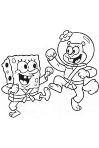 SpongeBob and Sandy Practicing Karate