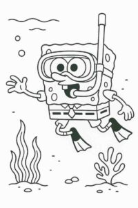 SpongeBob Diving with a Snorkel