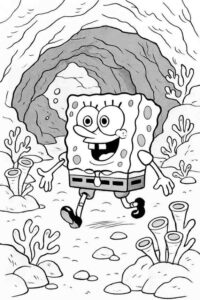 SpongeBob Exploring a Cave Underwater