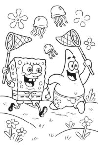 SpongeBob in Jellyfish Fields with Patrick