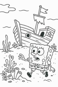 SpongeBob Uncovering a Sunken Ship