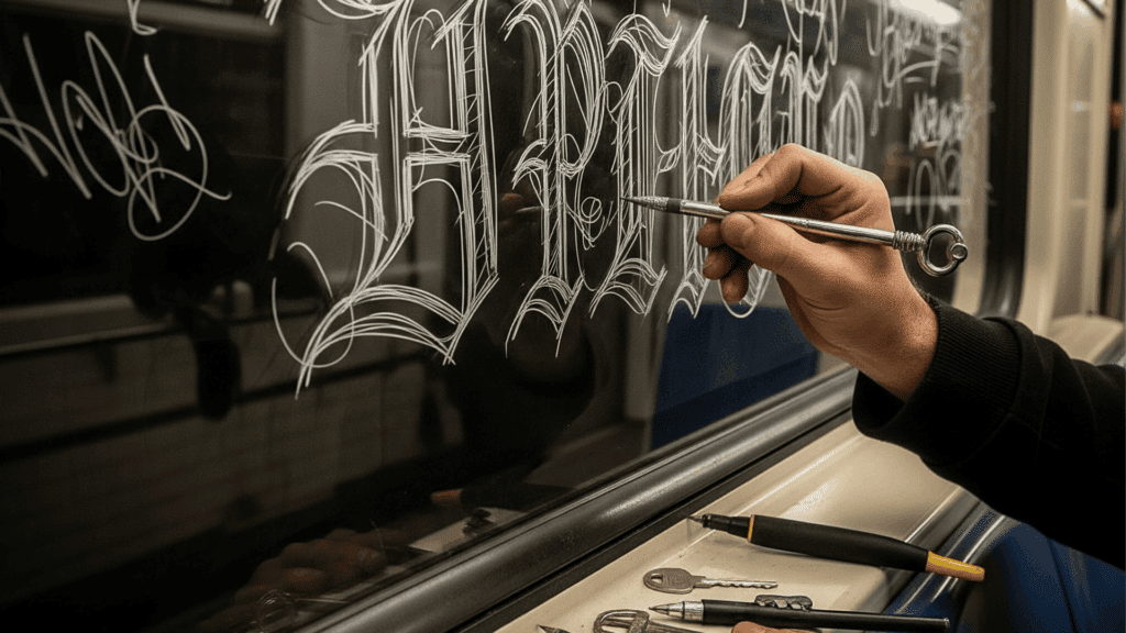 Types of graffiti etching graffiti permanent surface scratching